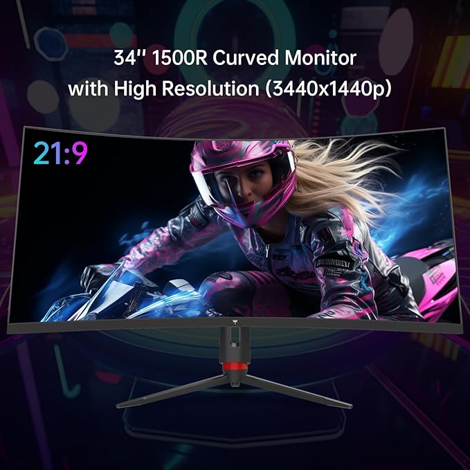 KTC شاشة العاب منحنية فائقة الاتساع 34 انش 165Hz، 21:9، WQHD (3440x1440p)، 1 مللي ثانية، 1500R، مزامنة جي فريز، صورة بالصورة، الارتفاع/الميل/الدوران/المحور، كمبيوتر، أسود، VA، 2560 x 1440